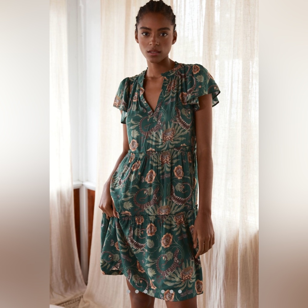 NWOT size Small Anthropologie Victoria Garcia Flutter Sleeve Tiered Pajama dress